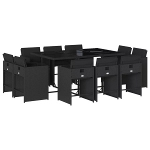 vidaXL, vidaXL 11-tlg. Garten-Essgruppe mit Kissen Schwarz Poly Rattan, vidaXL 11-tlg. Garten-Essgruppe mit Kissen Schwarz Poly Rattan