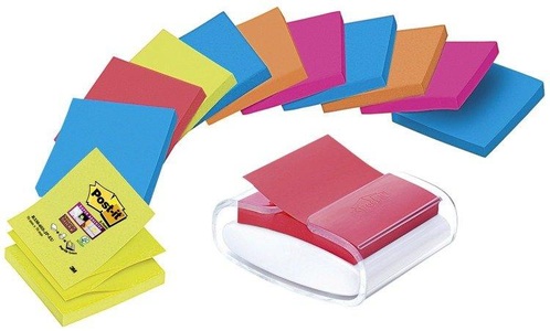 3m, 3M - ™ - Post-it® Super Sticky Z-Notes, Spender PRO-W12N, 3M Post-it Super Sticky Dispenser, 76mm x 76mm, 5 Farben, PRO-W12N, (12 x 90 Blatt)
