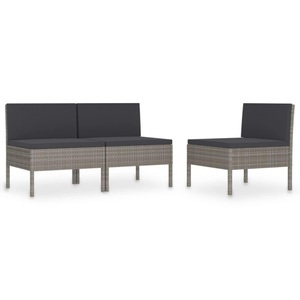 vidaXL, vidaXL Gartenstühle 3 Stk. mit Auflagen Poly Rattan Grau, vidaXL Gartenstühle 3 Stk. mit Auflagen Poly Rattan Grau