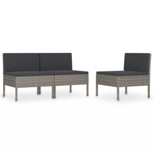 vidaXL, vidaXL Gartenstühle 3 Stk. mit Auflagen Poly Rattan Grau, vidaXL Gartenstühle 3 Stk. mit Auflagen Poly Rattan Grau