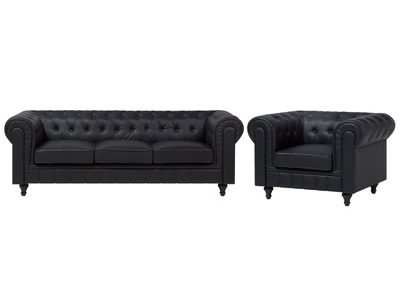 Beliani, Beliani Sofa Set Kunstleder schwarz 4-Sitzer CHESTERFIELD gross, 