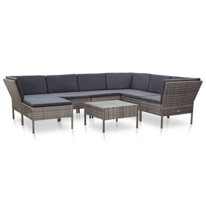 Diverse Hardware, 8-tlg. Garten-Lounge-Set mit Auflagen Poly Rattan Grau