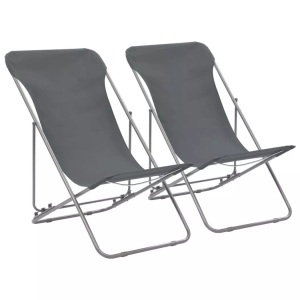 vidaXL, vidaXL Klappbare Strandstühle 2 Stk. Stahl und Oxford-Gewebe Grau, vidaXL Klappbare Strandstühle 2 Stk. Stahl und Oxford-Gewebe Grau