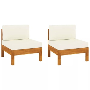 vidaXL, vidaXL Mittelsofas 2 Stk. mit Cremeweißen Kissen Massivholz Akazie