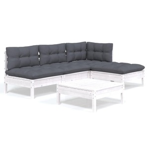 vidaXL, vidaXL 5-tlg. Garten-Lounge-Set mit Kissen Weiß Kiefernholz