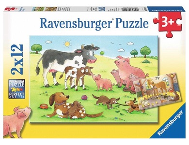 undefined, Ravensburger Glückliche Tierfamilien Puzzle 2x12 teilig 07590, Ravensburger Kinderpuzzle - 07590 Glückliche Tierfamilien - Puzzle für Kinder ab 3 Jahren mit 2x12 Teilen
