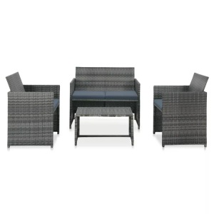 Diverse Hardware, 4-tlg. Garten-Lounge-Set mit Auflagen Poly Rattan Grau