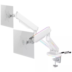 Deltaco, DELTACO GAM-135 - Doppelter Monitorarm (Weiss), 