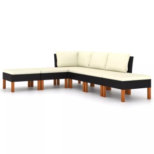 vidaXL, vidaXL 6-tlg. Garten-Lounge-Set mit Kissen Poly Rattan Schwarz