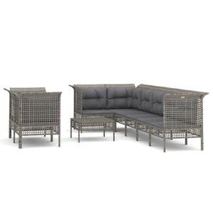 vidaXL, vidaXL 9-tlg. Garten-Lounge-Set mit Kissen Grau Poly Rattan