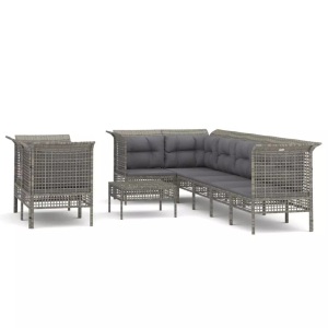 vidaXL, vidaXL 9-tlg. Garten-Lounge-Set mit Kissen Grau Poly Rattan
