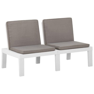 vidaXL, vidaXL Garten-Lounge-Bank mit Auflagen Kunststoff Weiß, vidaXL Garten-Lounge-Bank mit Auflagen Kunststoff Weiß