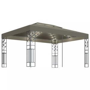 vidaXL, vidaXL Pavillon mit Doppeldach & LED-Lichterkette 3x4 m Taupe, VidaXL - Gartenpavillon gewebe, One Size, Beige