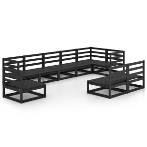 vidaXL, vidaXL 9-tlg. Garten-Lounge-Set Schwarz Massivholz Kiefer