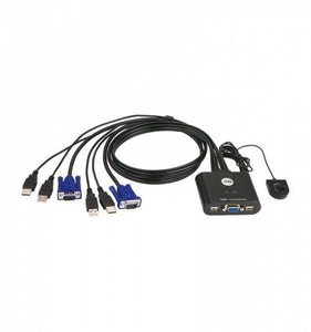 ATEN, 2-Port-USB-VGA-Kabel-KVM-Switch mit Remote-Port-Wähler, ATEN - 2 Port KVM-Switch für USB-Eingabegeräte und VGA-Grafik, Schwarz, 230X190MM