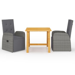 vidaXL, vidaXL 3-tlg. Garten-Essgruppe Grau, vidaXL 3-tlg. Garten-Essgruppe Grau