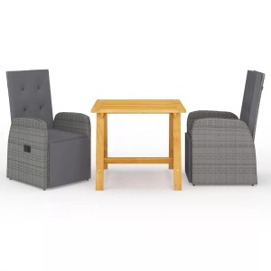 vidaXL, vidaXL 3-tlg. Garten-Essgruppe Grau, vidaXL 3-tlg. Garten-Essgruppe Grau