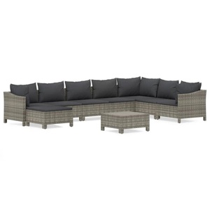 vidaXL, vidaXL 9-tlg. Garten-Lounge-Set mit Kissen Grau Poly Rattan
