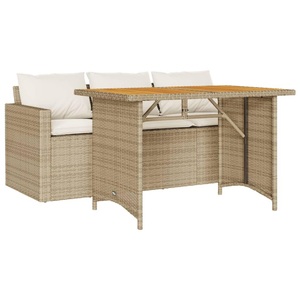 vidaXL, vidaXL 2-tlg. Garten-Essgruppe mit Kissen Beige Poly Rattan