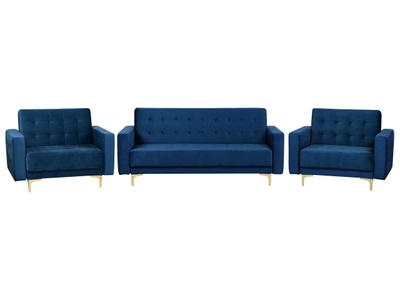 Beliani, Beliani Sofa Set Samtstoff marineblau ABERDEEN, Beliani - Wohnzimmer Set aus Samtstoff Modern ABERDEEN, One Size, Dunkelblau