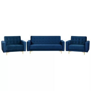 Beliani, Beliani Sofa Set Samtstoff marineblau ABERDEEN, Beliani - Wohnzimmer Set aus Samtstoff Modern ABERDEEN, One Size, Dunkelblau