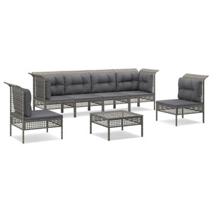 vidaXL, vidaXL 7-tlg. Garten-Lounge-Set mit Kissen Grau Poly Rattan, 