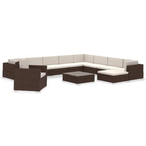 Diverse Hardware, 12-tlg. Garten-Lounge-Set mit Auflagen Poly Rattan Braun