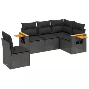 vidaXL, vidaXL 5-tlg. Garten-Sofagarnitur mit Kissen Schwarz Poly Rattan, vidaXL 5-tlg. Garten-Sofagarnitur mit Kissen Schwarz Poly Rattan