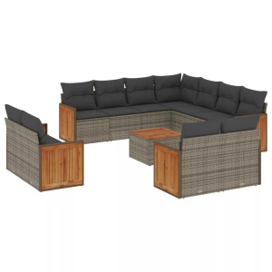 vidaXL, vidaXL 12-tlg. Garten-Sofagarnitur mit Kissen Grau Poly Rattan, vidaXL 12-tlg. Garten-Sofagarnitur mit Kissen Grau Poly Rattan