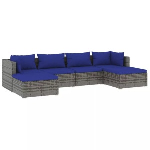 vidaXL, vidaXL 6-tlg. Garten-Lounge-Set mit Kissen Poly Rattan Grau