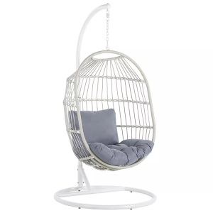 Beliani, Beliani Hängesessel mit Gestell ø 102 cm Rattan / Flechtseil weiss ALBA, Beliani - Hängesessel mit Gestell aus PE Rattan Boho ALBA, One Size, Weiss Bunt