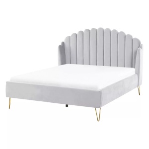Beliani, Bett mit Lattenrost aus Samtstoff Retro AMBILLOU Bett mit Lattenrost aus Samtstoff Retro AMBILLOU, Beliani - Bett mit Lattenrost aus Samtstoff Retro AMBILLOU, 140x200 cm, Rauch