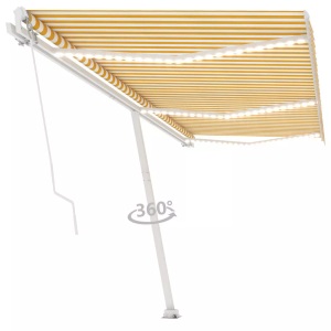 vidaXL, vidaXL Gelenkarmmarkise Einziehbar mit LED 600x300 cm Gelb und Weiß, vidaXL Markise Manuell Einziehbar mit LED 600x300 cm Gelb Weiß