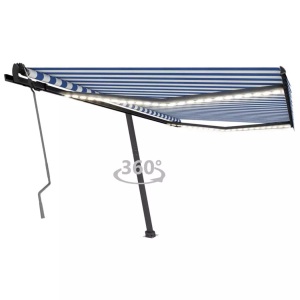 vidaXL, vidaXL Gelenkarmmarkise Einziehbar mit LED 450x350 cm Blau und Weiß, vidaXL Markise Manuell Einziehbar mit LED 450x350 cm Blau und Weiß