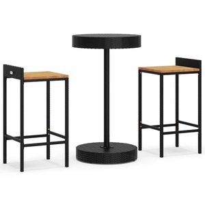 vidaXL, vidaXL 3-tlg. Gartenbar-Set Schwarz Poly Rattan & Massivholz Akazie