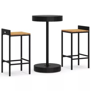 vidaXL, vidaXL 3-tlg. Gartenbar-Set Schwarz Poly Rattan & Massivholz Akazie