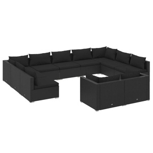 vidaXL, vidaXL 11-tlg. Garten-Lounge-Set mit Kissen Schwarz Poly Rattan, 