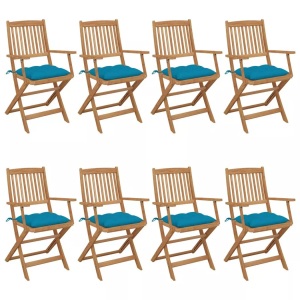 vidaXL, vidaXL Klappbare Gartenstühle 8 Stk. mit Kissen Massivholz Akazie, vidaXL Klappbare Gartenstühle 8 Stk. mit Kissen Massivholz Akazie