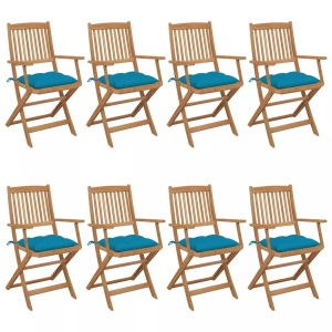 vidaXL, vidaXL Klappbare Gartenstühle 8 Stk. mit Kissen Massivholz Akazie