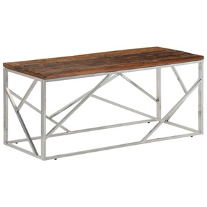 vidaXL, vidaXL Couchtisch Silbern Edelstahl und Massivholz
