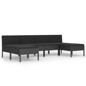 vidaXL, vidaXL 6-tlg. Garten-Lounge-Set mit Auflagen Poly Rattan Schwarz, vidaXL 6-tlg. Garten-Lounge-Set mit Auflagen Poly Rattan Schwarz