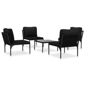 Diverse Hardware, 5-tlg. Garten-Lounge-Set mit Auflagen Schwarz PVC, vidaXL 5-tlg. Garten-Lounge-Set mit Auflagen Schwarz PVC