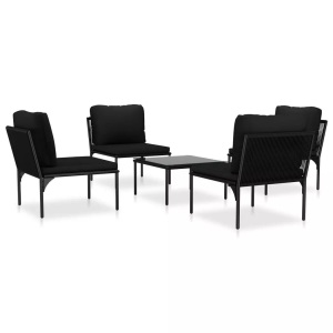 Diverse Hardware, 5-tlg. Garten-Lounge-Set mit Auflagen Schwarz PVC, vidaXL 5-tlg. Garten-Lounge-Set mit Auflagen Schwarz PVC