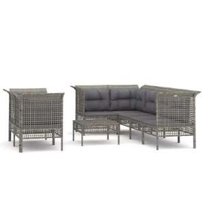 vidaXL, vidaXL 8-tlg. Garten-Lounge-Set mit Kissen Grau Poly Rattan