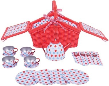 BigJigs, Toys Gepunktetes Teeservice Set + Pickkkorb, 