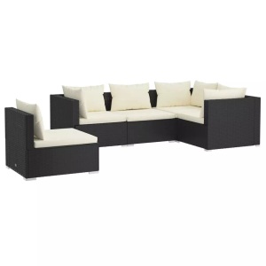 vidaXL, vidaXL 5-tlg. Garten-Lounge-Set mit Kissen Poly Rattan Schwarz, vidaXL 5-tlg. Garten-Lounge-Set mit Kissen Poly Rattan Schwarz