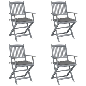 vidaXL, vidaXL Klappbare Gartenstühle 4 Stk. mit Kissen Massivholz Akazie, vidaXL Klappbare Gartenstühle 4 Stk. mit Kissen Massivholz Akazie