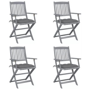 vidaXL, vidaXL Klappbare Gartenstühle 4 Stk. mit Kissen Massivholz Akazie, vidaXL Klappbare Gartenstühle 4 Stk. mit Kissen Massivholz Akazie