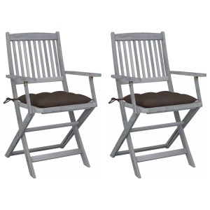vidaXL, vidaXL Klappbare Gartenstühle 2 Stk. mit Kissen Massivholz Akazie, vidaXL Klappbare Gartenstühle 2 Stk. mit Kissen Massivholz Akazie