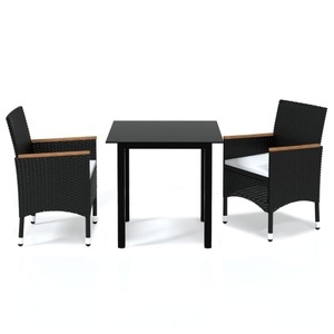 vidaXL, vidaXL 3-tlg. Garten-Essgruppe mit Kissen Poly Rattan Schwarz, vidaXL 3-tlg. Garten-Essgruppe mit Kissen Poly Rattan Schwarz